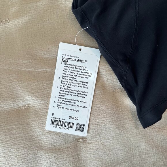 NWT lululemon Align Tank Top Black Size 6 - Picture 3 of 3